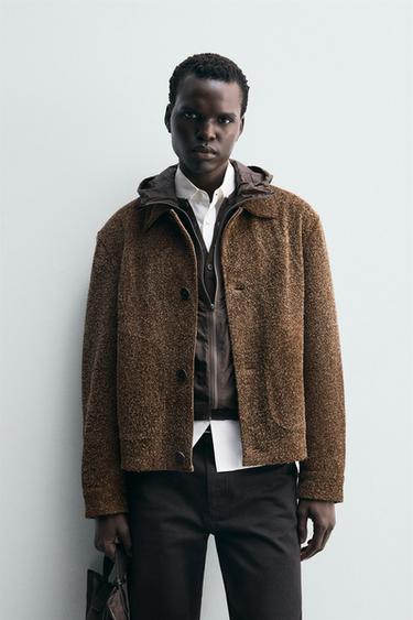 Zara BRUSHED SUEDE LEATHER JACKET - Clay
