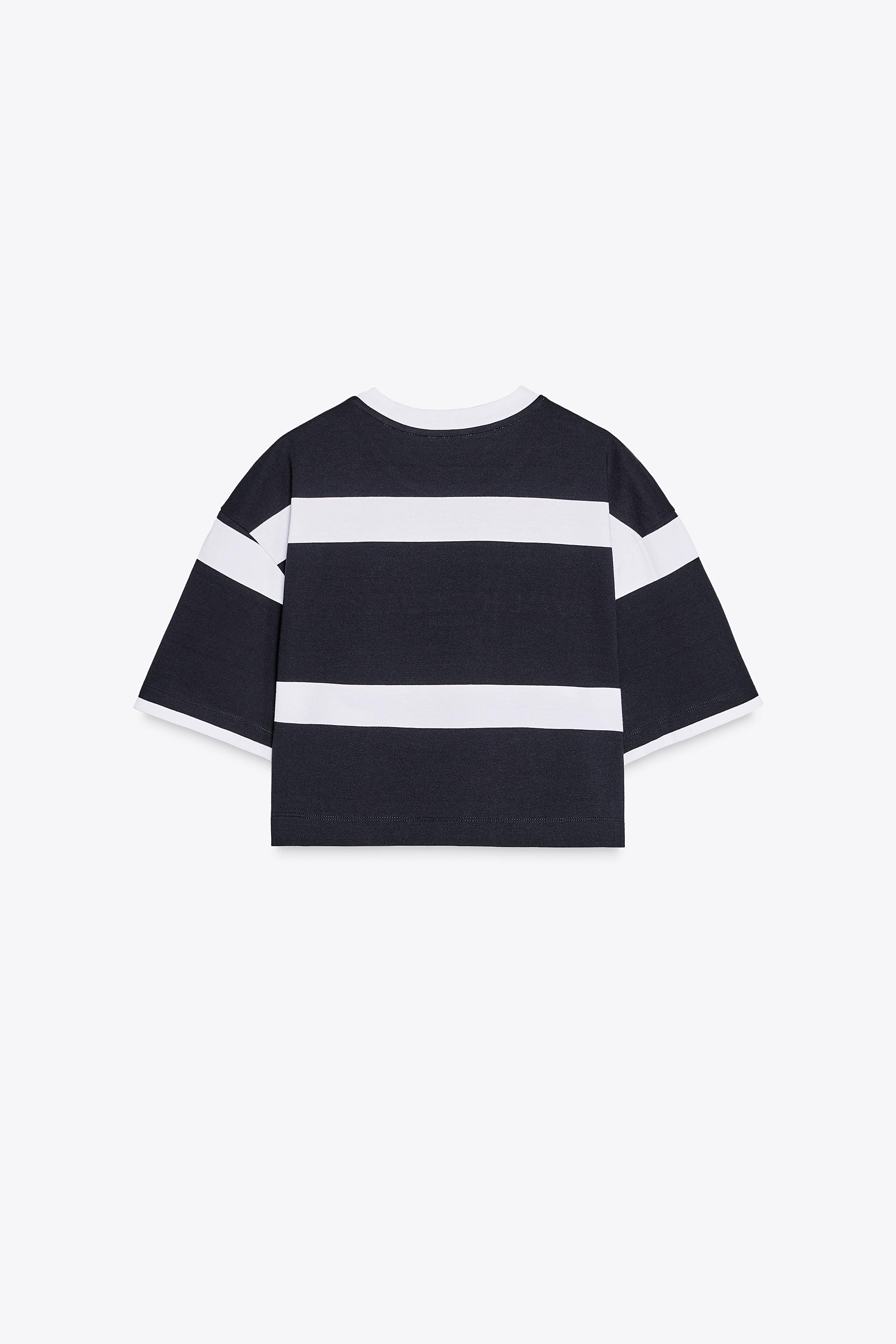 【ZARA】ロンドン刺繍ストライプTシャツ | 4174/353/060 LONDON EMBROIDERED STRIPED T-SHIRT - White / Navy | ZARA