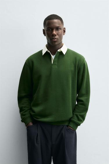 Zara CONTRAST COLLAR POLO SWEATSHIRT - Intense green
