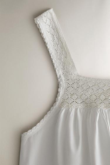 CHEMISE DE NUIT COTON BRETELLES DENTELLE - Blanc de Zara - Image 2