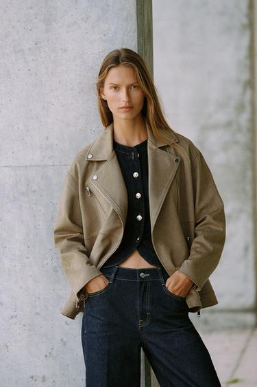 FAUX SUEDE BIKER JACKET - camel by Zara
