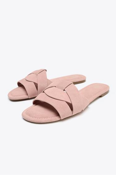 SANDALES PLATES EN CUIR CROISÉES - Rose de Zara - Image 3