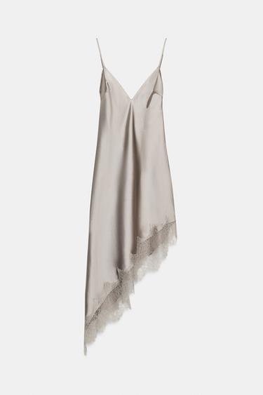 ROBE SATINÉE ASYMÉTRIQUE AVEC DENTELLE - Beige foncé de Zara - Image 6