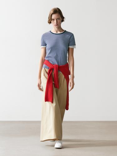 Zara Striped double-layer T-shirt with short sleeves - Blue - Image 0