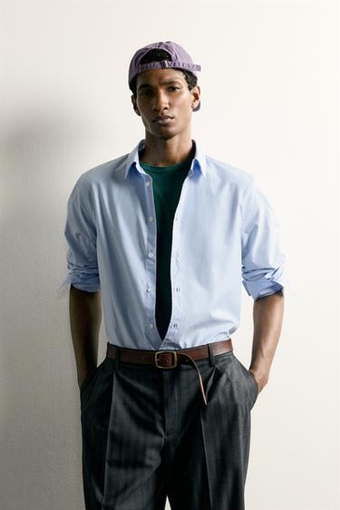 Zara RELAXED FIT COTTON SHIRT - Pastel blue