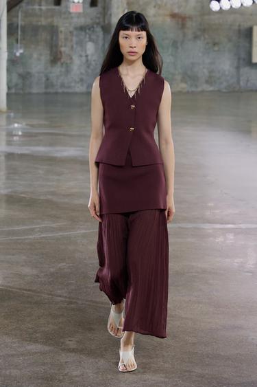 COMBINED PLEATED KNIT SKIRT - Burgundy by Zara
