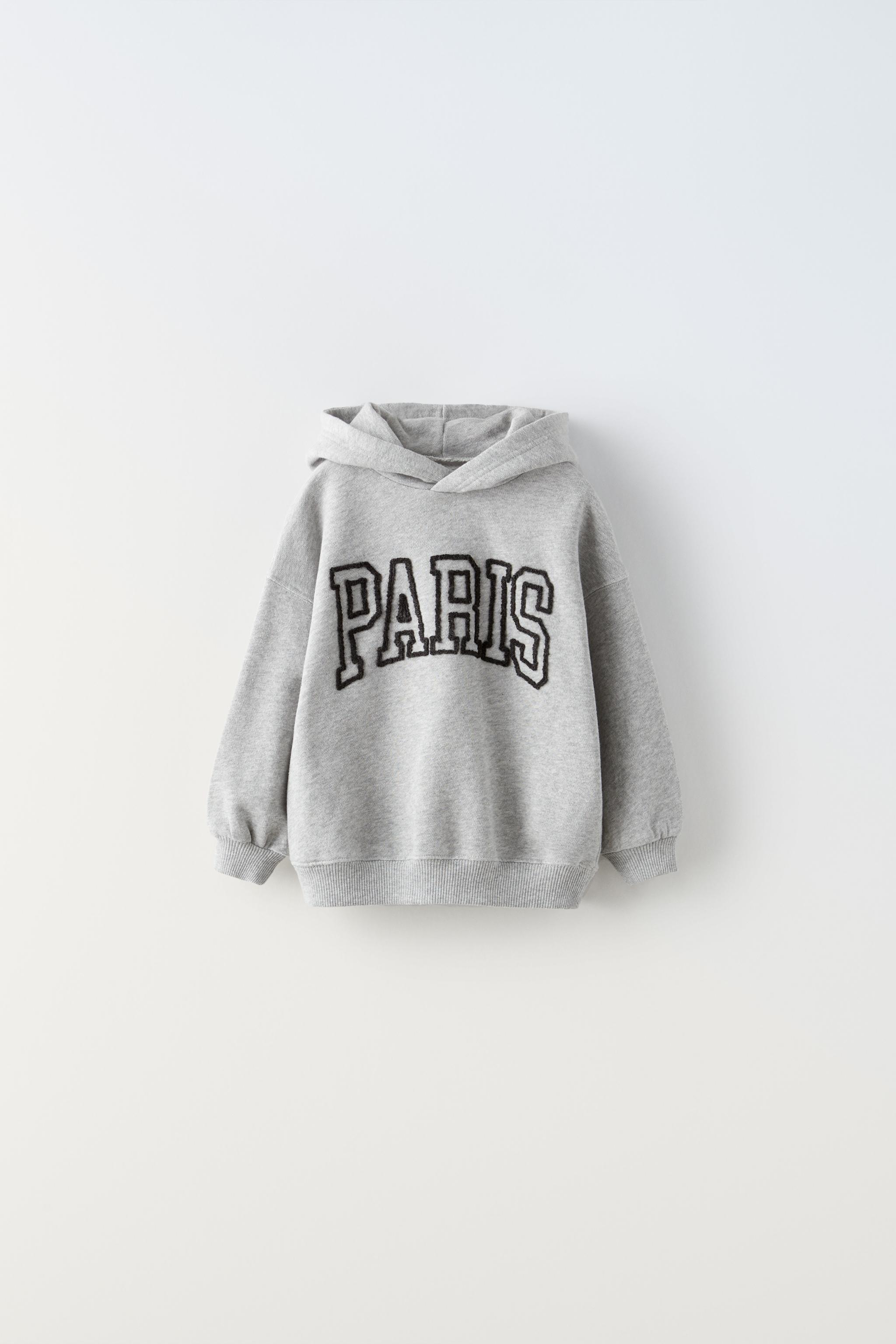 EMBROIDERED PARIS HOODIE Grey marl ZARA Australia