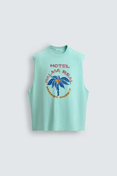 Zara PALM TREE PRINT TANK TOP - Light green