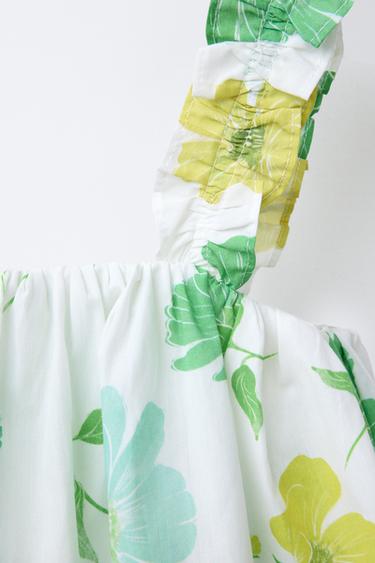 TOP IMPRIMÉ FLEURS VOLANTS - Écru / Vert de Zara - Image 2