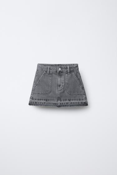 FALDA DENIM TACHAS - Gris oscuro de Zara - Imagen 0