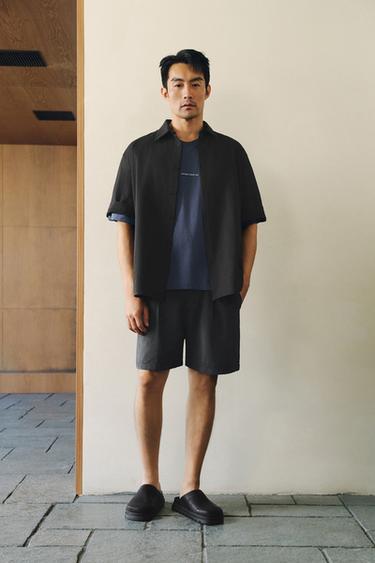 Zara 休閒版泡泡紗襯衫 - 黑色