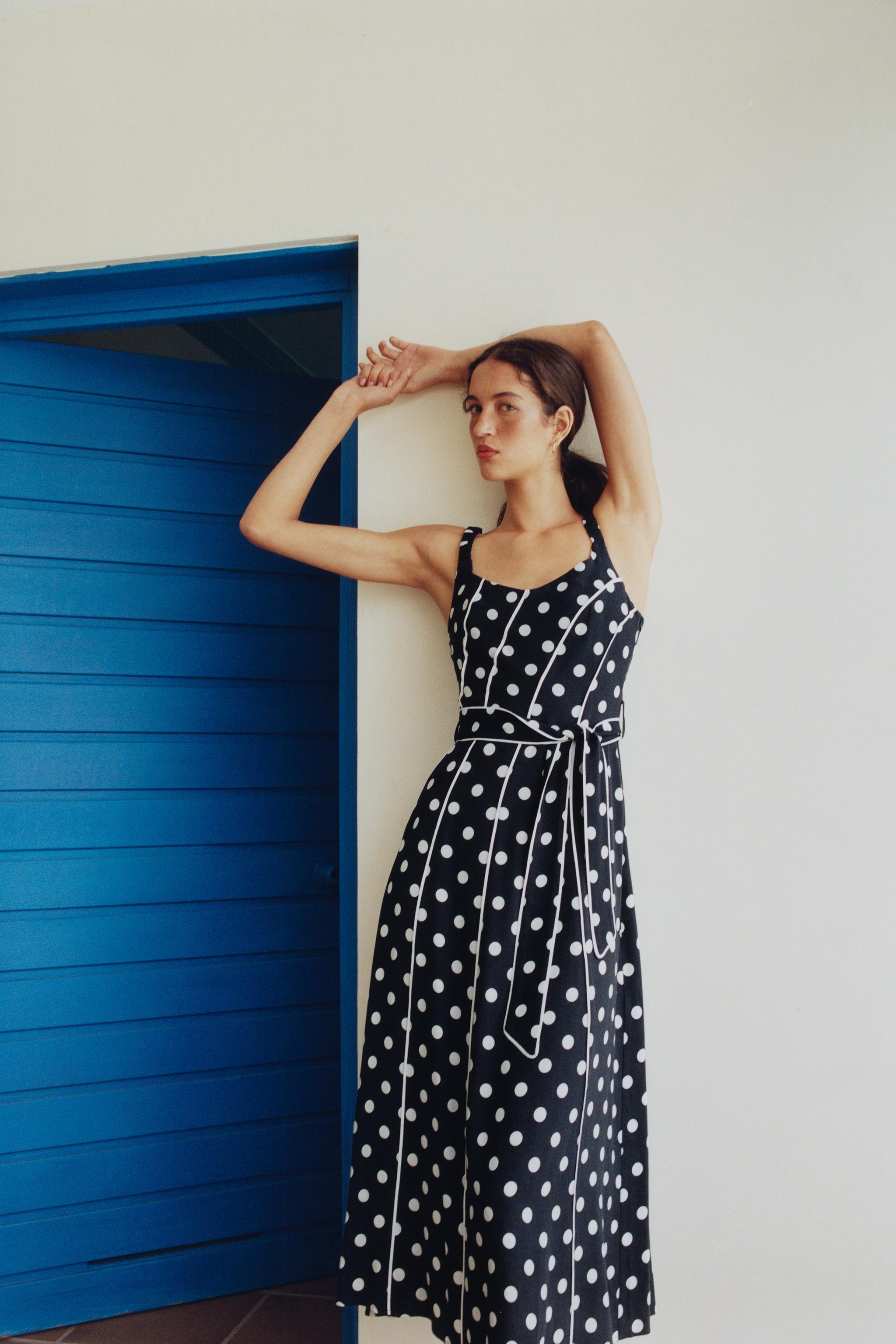 Женские платья Zara POLKA DOT BELTED MIDI DRESS — фото 7