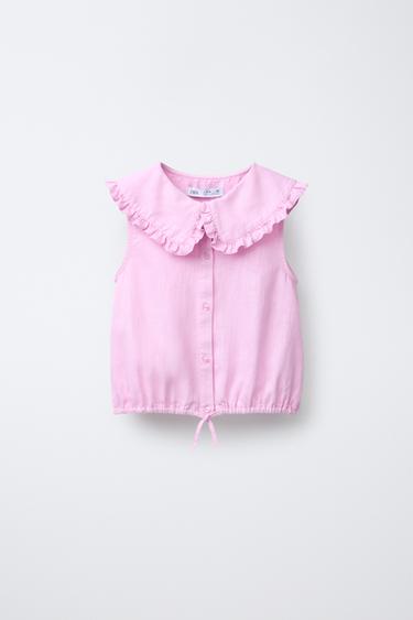 Zara Pembe / Lila - BEBE YAKA PAMUKLU KETEN GÖMLEK