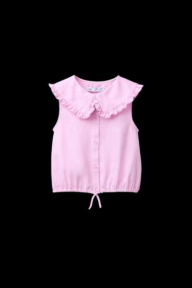 HEMD MIT BUBIKRAGEN AUS BAUMWOLLE UND LEINEN - Rosa / Lila von Zara