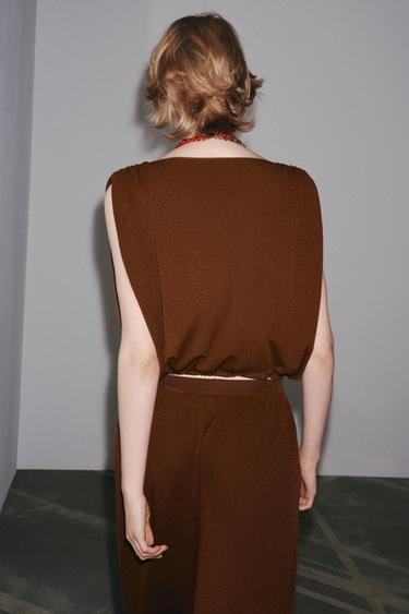 TOP WITH ELASTICATED HEM - Chocolate by Zara - Image 3