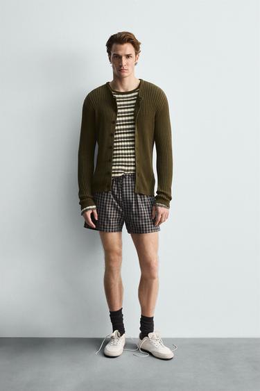 Zara RIB KNIT CARDIGAN - Khaki