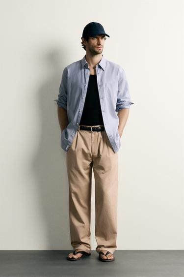 RELAXED FIT PLEATED CHINO TROUSERS - Beige by Zara