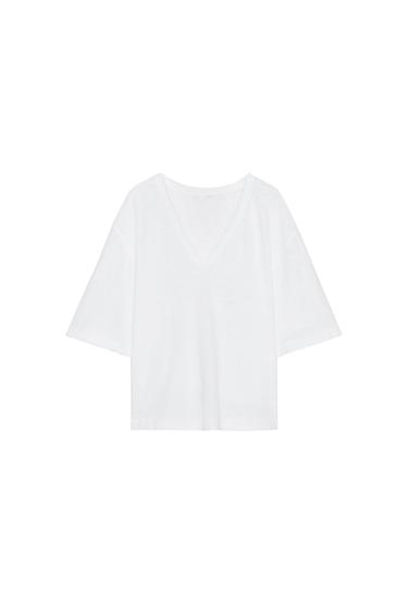 V-NECK T-SHIRT - White by Zara