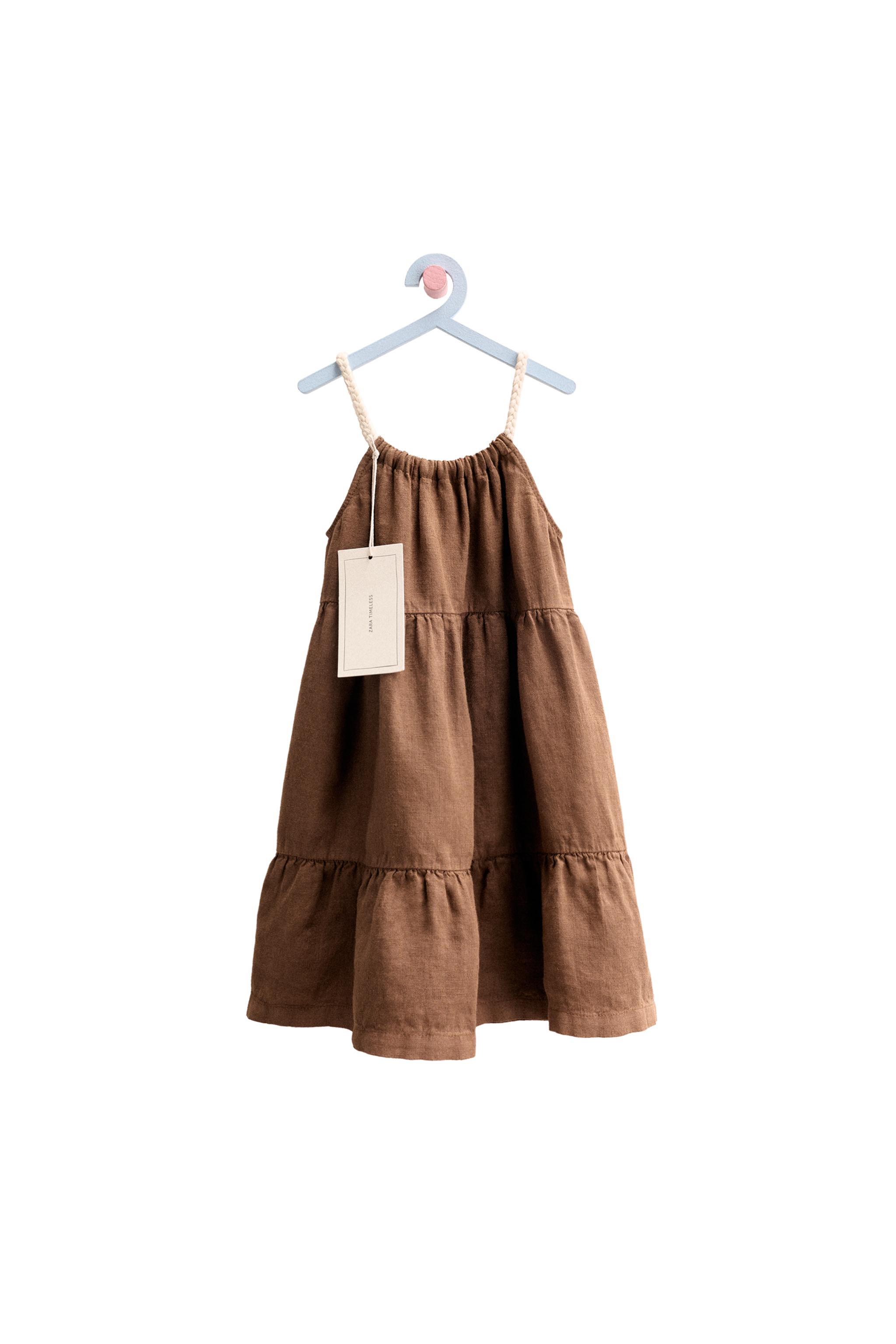 ZARA TIMELESS - 100% LINEN PANEL DRESS - Brown | ZARA United States