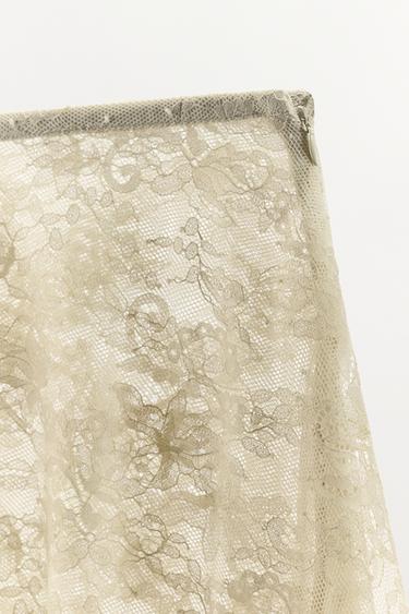JUPE MI-LONGUE ASYMÉTRIQUE EN DENTELLE - Écru de Zara - Image 9