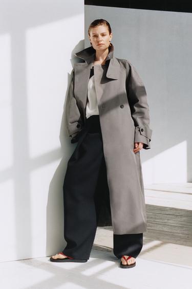 TRENCH OVERSIZE COM CINTO ZW COLLECTION - Cinza / Torrado da Zara