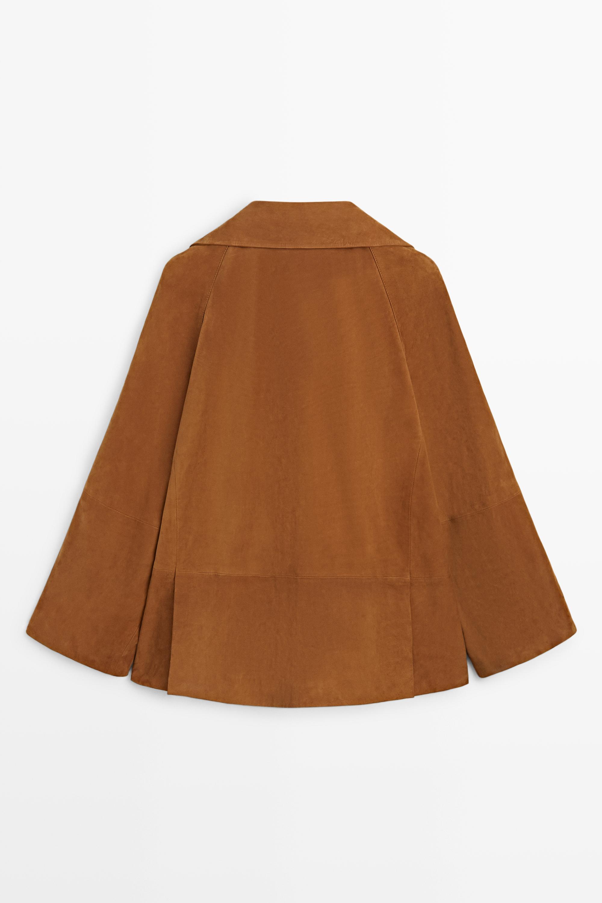 Manteau col montant en cuir nubuck