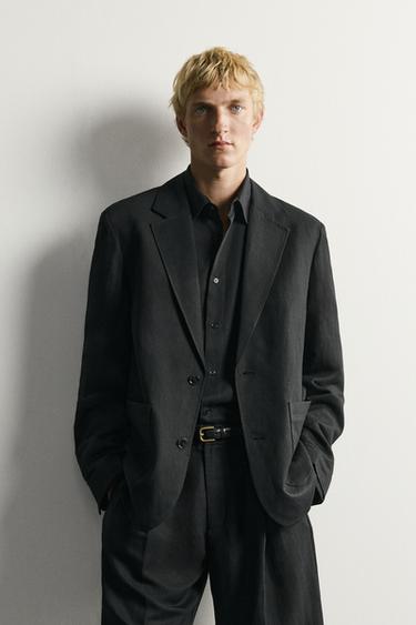 Zara TEXTURED SUIT BLAZER - Black