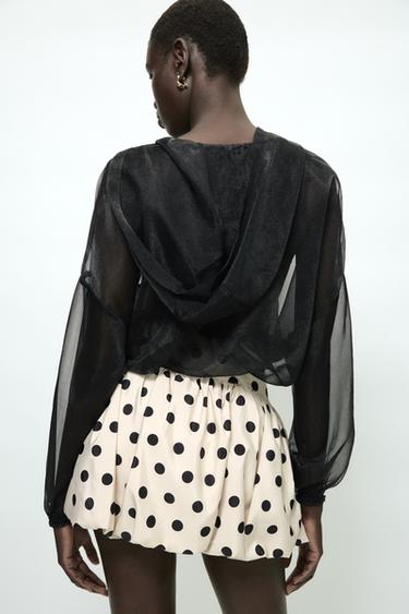 Zara POLKA DOT BALLOON SKORT - Ecru / Black