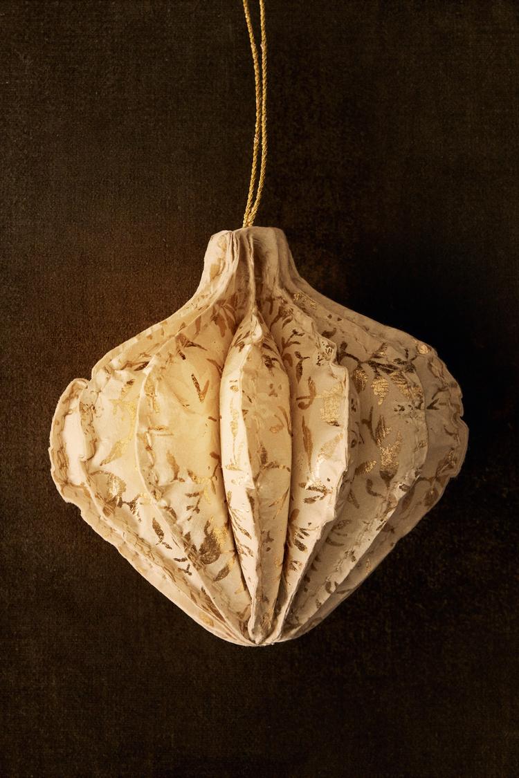 PRINTED PAPER CHRISTMAS TREE ORNAMENT — Oyster-white