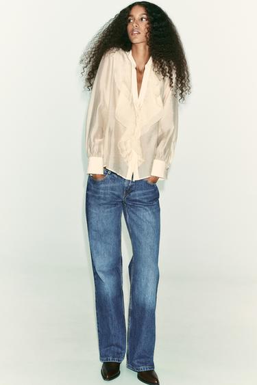 BLOUSE VOLANTS LACETS - Beige de Zara