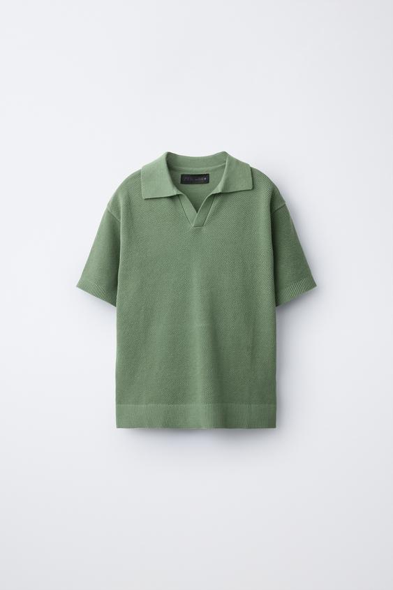 PIQUÉ KNIT POLO SHIRT - Green by Zara - Image 0
