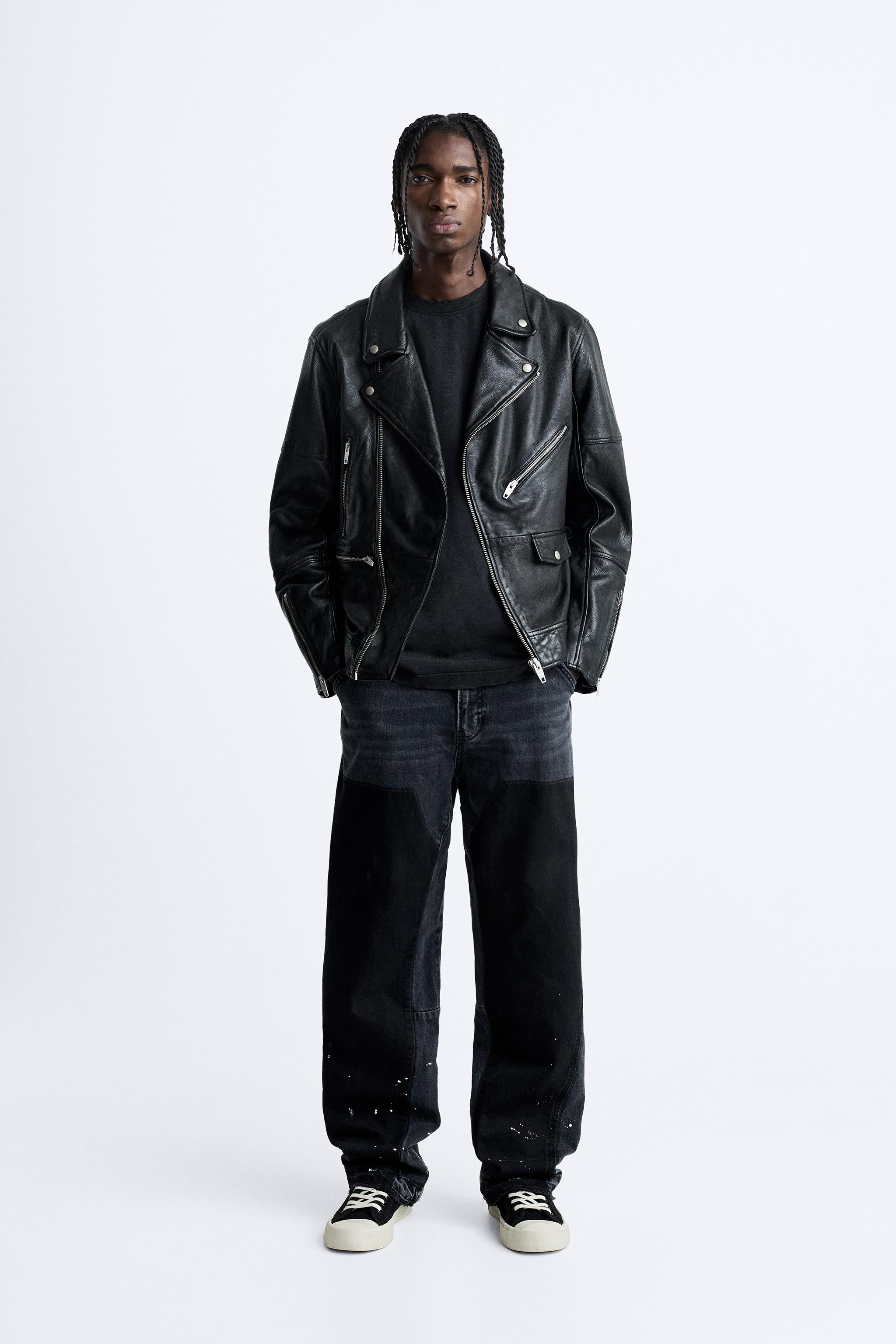 Zara black shop leather biker jacket