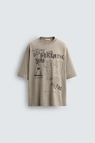Zara COMBINED PRINT T-SHIRT - Light brown