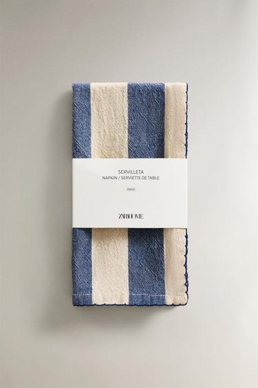 LOT SERVIETTES BANDES FIL TEINTÉ (LOT DE 2) - Écru / Bleu de Zara - Image 4