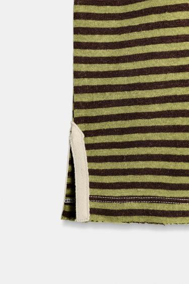 T-SHIRT À RAYURES RUSTIQUE - Marron / Vert de Zara - Image 7