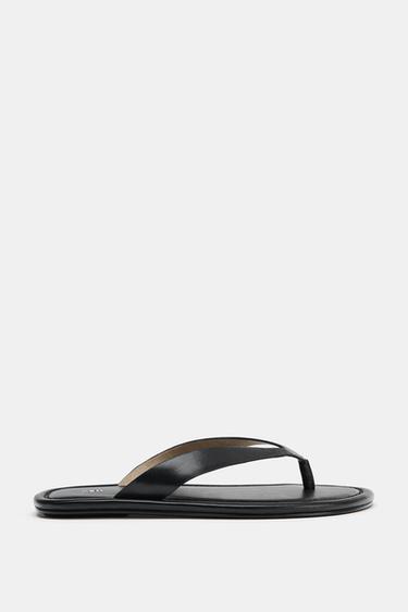 FLAT LEATHER SANDALS - Black by Zara