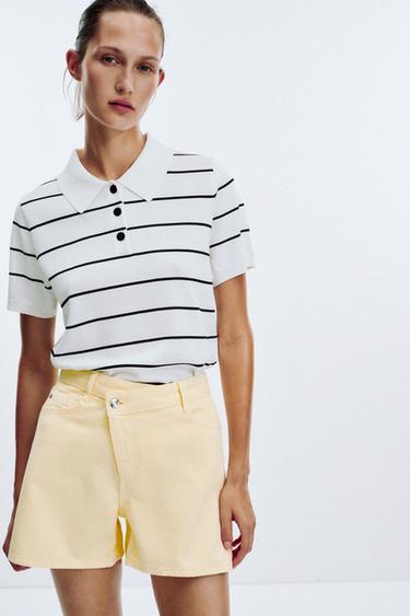 SHORT Z1975 EN JEAN TAILLE HAUTE CROISÉE - Jaune de Zara - Image 2