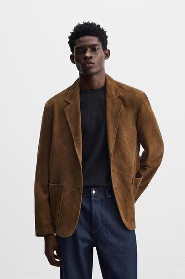 SUEDE LEATHER BLAZER - SAND/BROWN by Zara