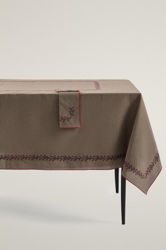 Zara EMBROIDERED COTTON CHRISTMAS TABLECLOTH - Brown - Image 0