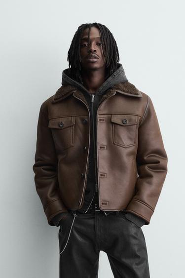 페이크 스웨이드 양면 점퍼 - Zara 브라운