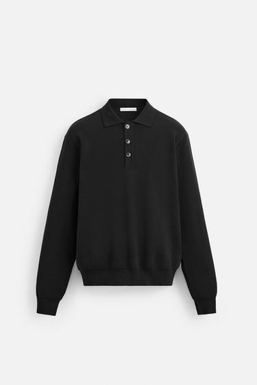 Zara RELAXED FIT KNIT POLO SHIRT - Black - Image 0