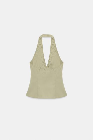 CROSSOVER HALTER TOP - Light khaki by Zara - Image 6