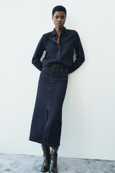 CAMISA DENIM COMBINADA ZW COLLECTION - Azul de Zara - Imagen 0