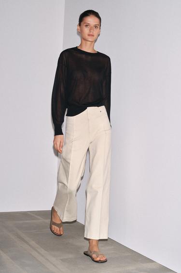 Zara ZW COLLECTION HIGH WAIST WIDE LEG JEANS - Ecru