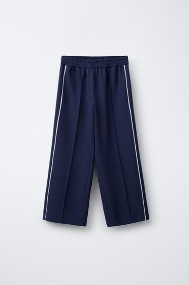 Zara SPORTY WIDE LEG PANTS WITH STRIPES - Navy blue
