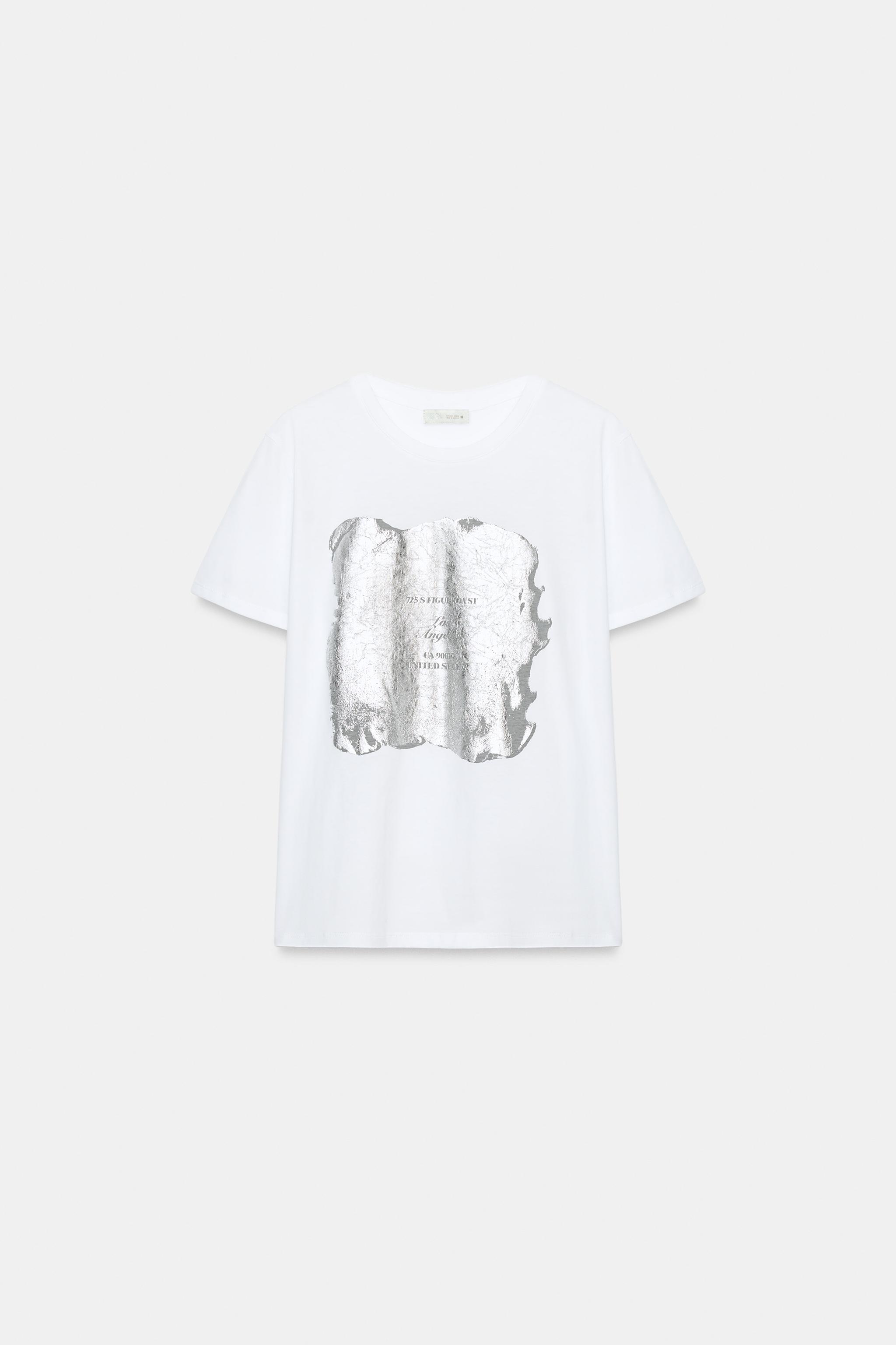SHORT SLEEVE METALLIC T-SHIRT — Silver