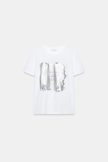 METALLIC SHORT SLEEVE T-SHIRT - Silver by Zara