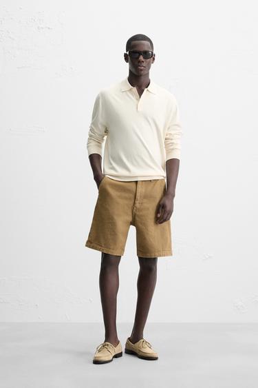 Zara KNIT COTTON - LYOCELL POLO SHIRT - Ecru / Beige - Image 0