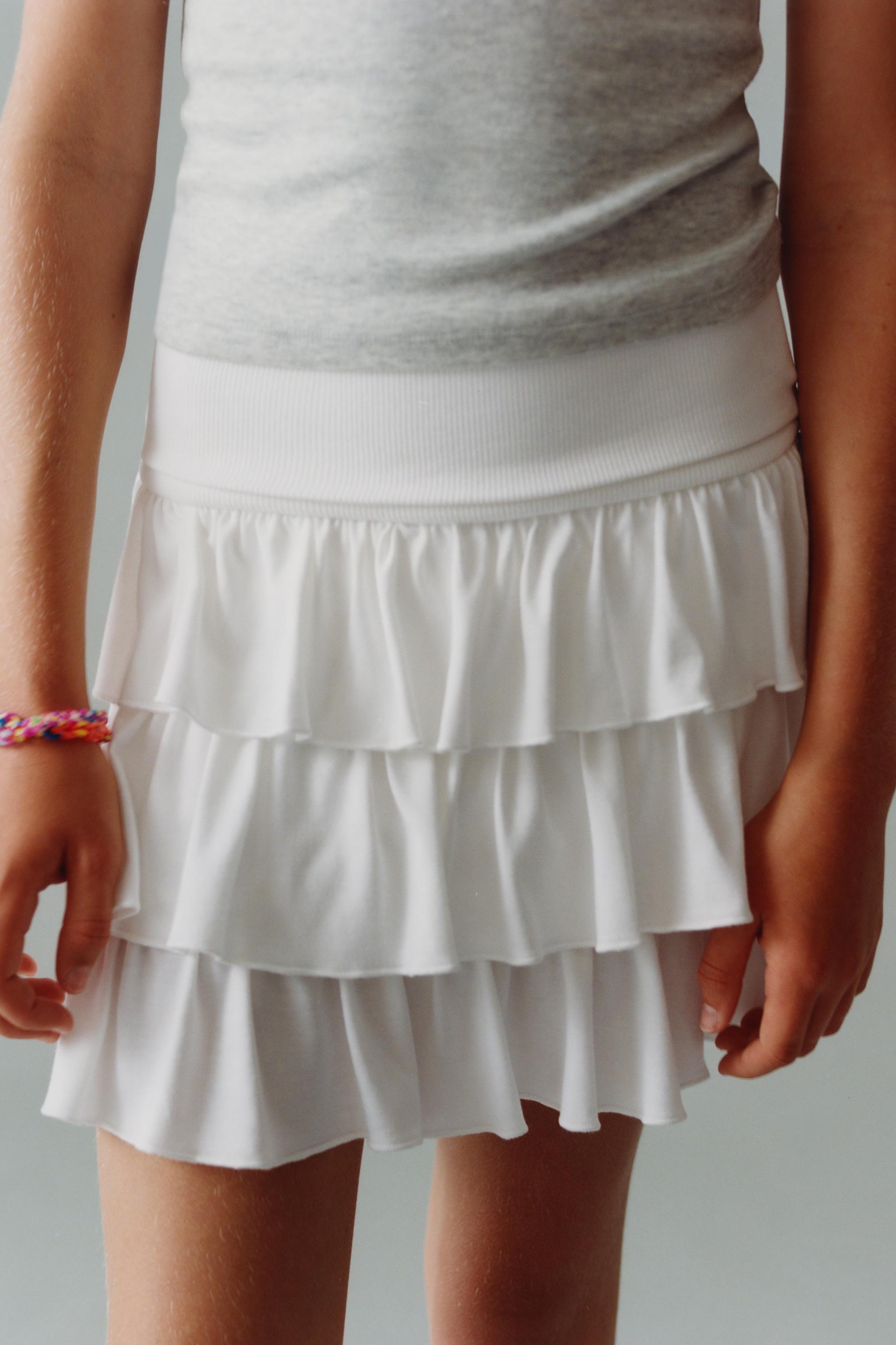 FOLDED WAIST RUFFLED SKIRT — White