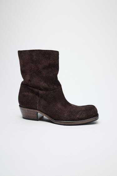 Zara SPLIT LEATHER HEELED ANKLE BOOTS - Brown